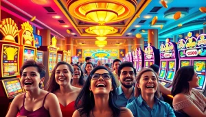 Permainan slot gacor terpercaya menyenangkan dengan pemain gembira di kasino online.