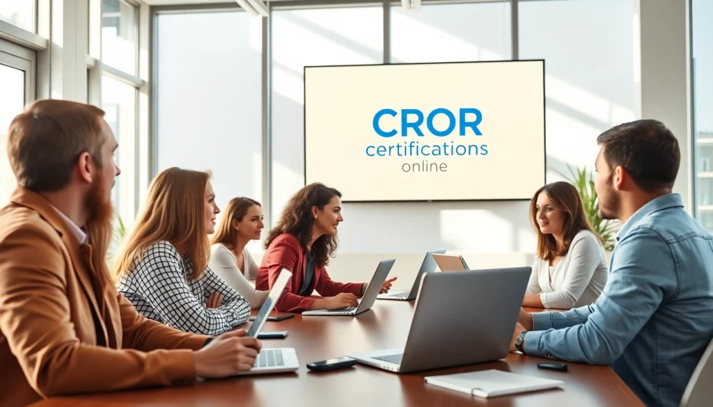 Gain knowledge through cror certification online with a diverse group virtually engaging in training.