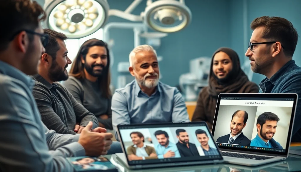 Patients discussing hair transplant istanbul options in a modern clinic setting