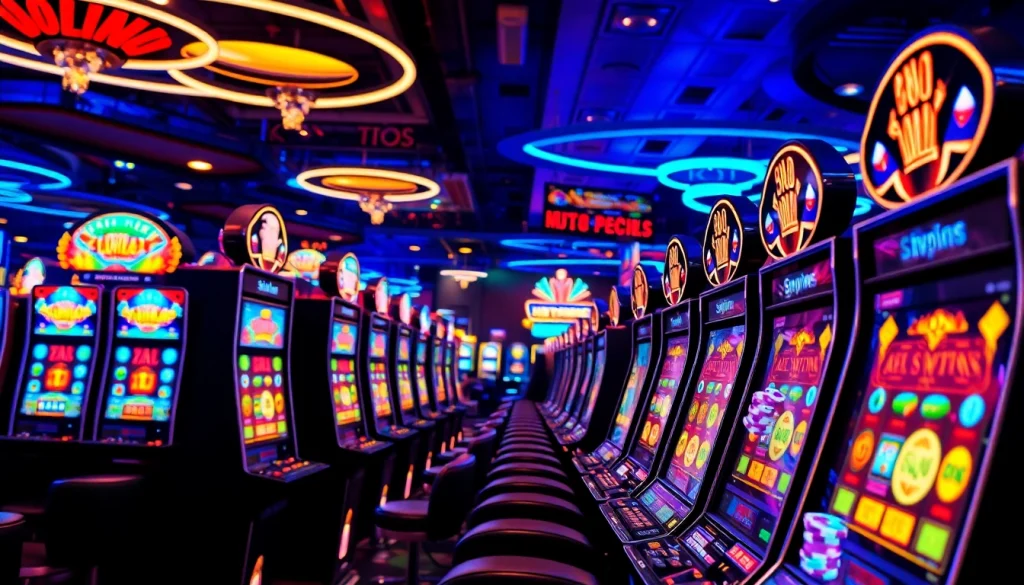 Menggambarkan petanitoto dengan pemain menikmati mesin slot yang menyenangkan.