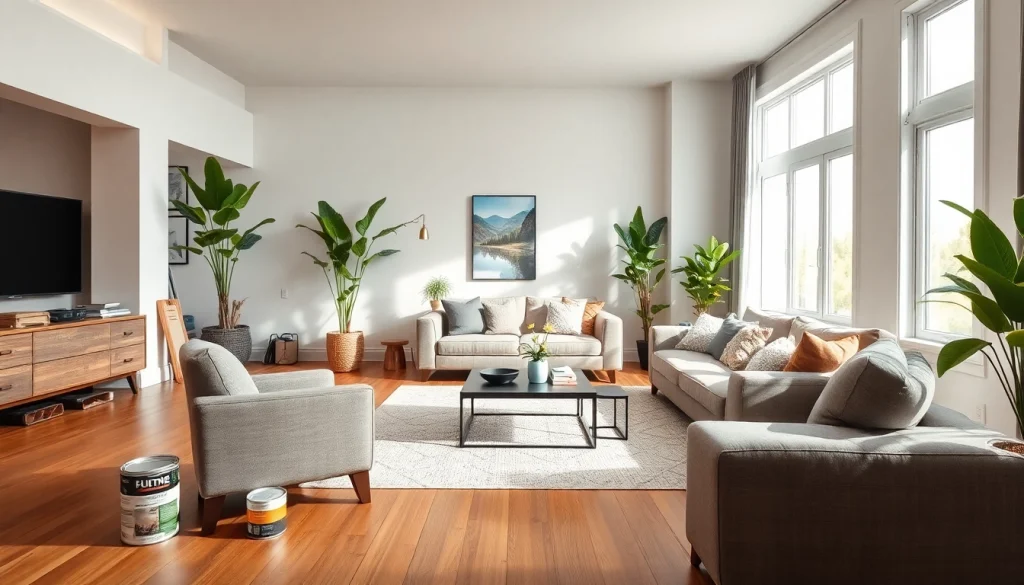 Transform a cozy living room through Home renovation with modern elements and natural lighting.