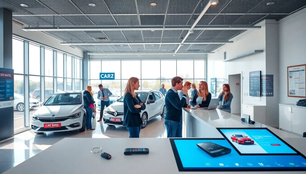 inchiriere masini service featuring a modern car rental office in Chisinau with friendly staff and diverse customers.