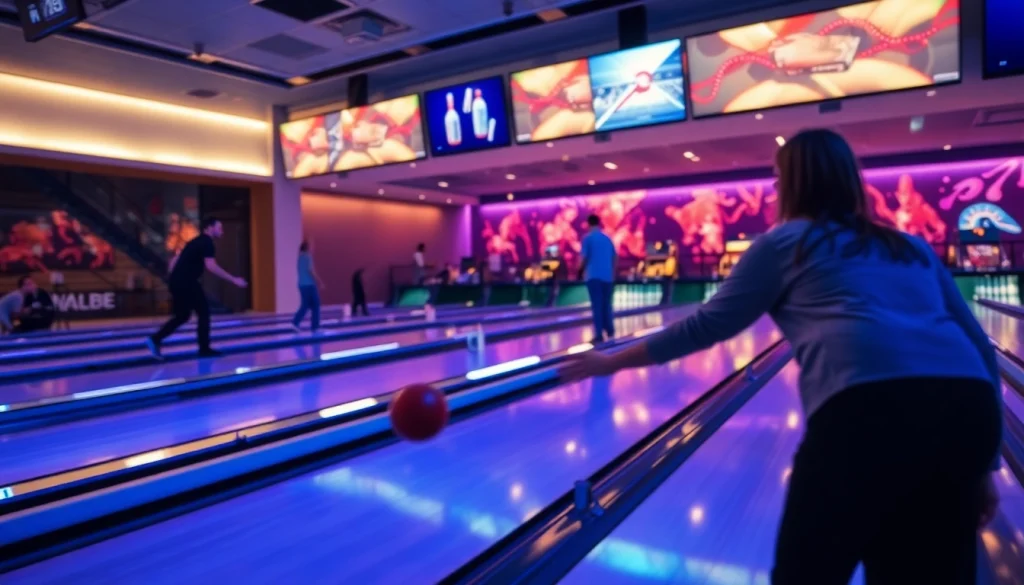 State-of-the-art string bowling machine by a leading string bowling manufacturer in a vibrant bowling alley.