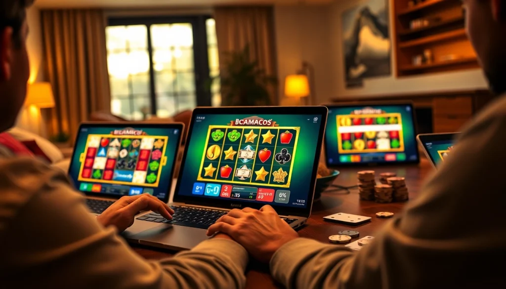 Experience excitement at Canada casinos online with a player engaging in vibrant slot games.