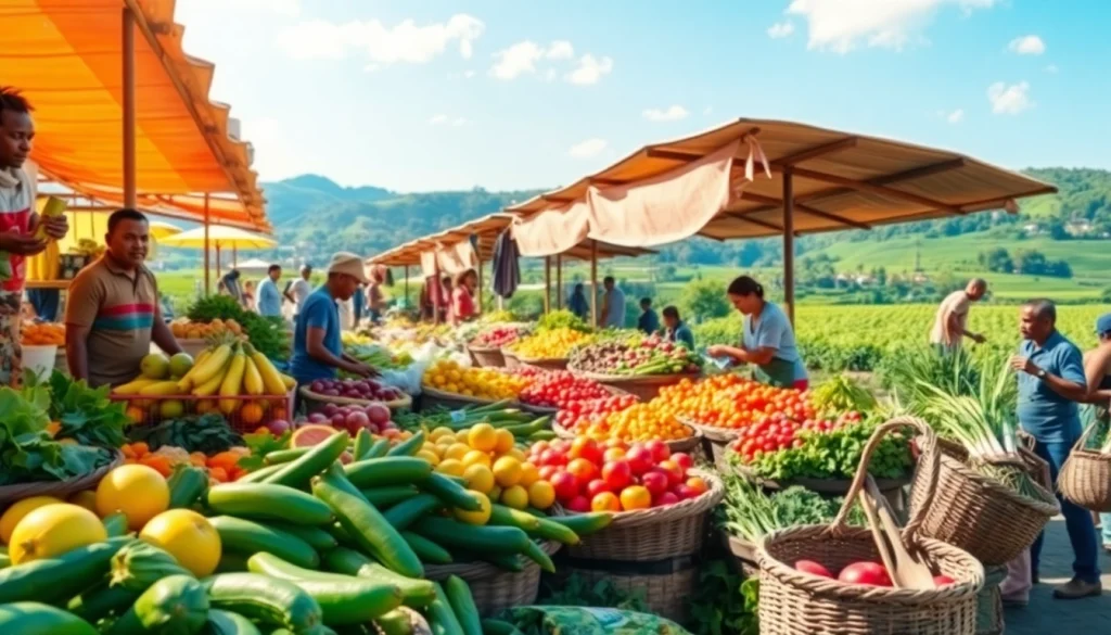 Pasar petani toto yang meriah dengan petani menjajakan hasil pertanian segar.