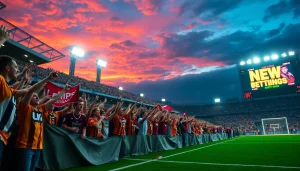 Judi bandar bola dengan penonton antusias di stadion yang meriah.