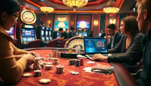 A thrilling casino scene featuring cards, chips, and roulette associated with 33win.services, inviting gamblers to play.