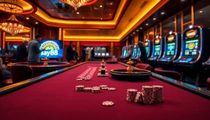 Experience the thrill of say88 with a vibrant casino scene showcasing exciting poker gameplay.