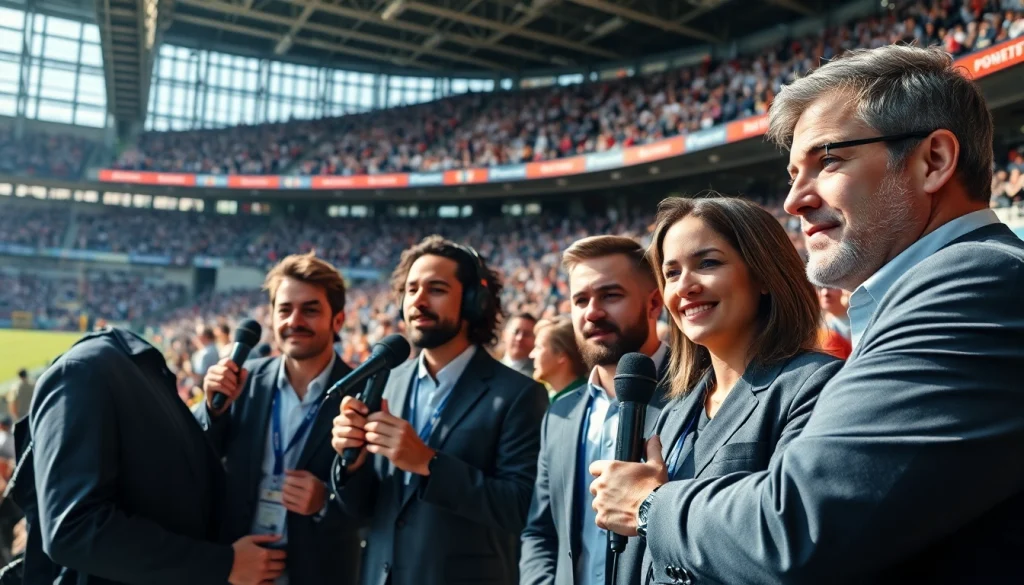 Engaging sports journalists covering an event at https://thesportstribune.in, showcasing the excitement of sports.