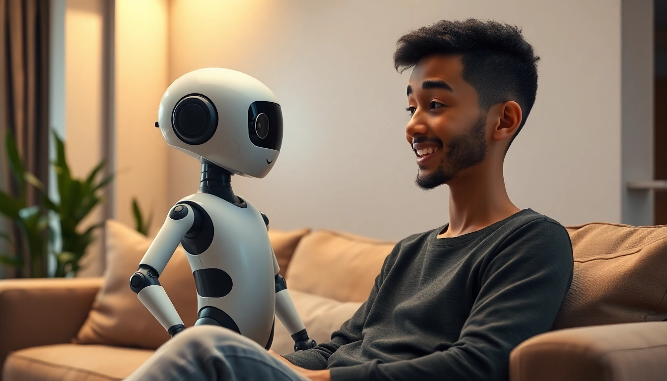 Engaging AI Friend interacting with a user in a cozy room setting.