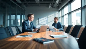 View a corporate consultation at https://fidelitycorporate.com, showcasing a professional environment with detailed reports and eager clients.