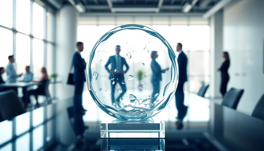 Vinna að bæta gagnsæi á https://transparency.is með glærum skúlptúrum symbolizing claridad.