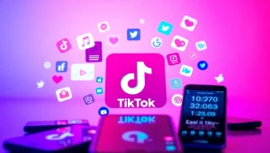 Illustration showcasing a TikTok SMM panel with engaging social media icons and analytics.