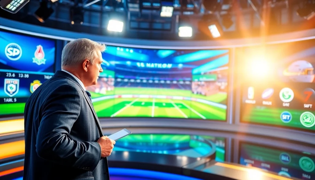 Engaging broadcaster at https://sportnation.nz studio delivering sports news live.