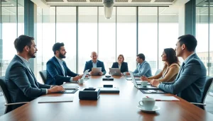 Engaging business meeting in a modern office showcasing professionals collaborating effectively.