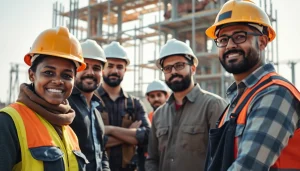 Highlighting diverse professionals in careers in construction collaborating at a job site.