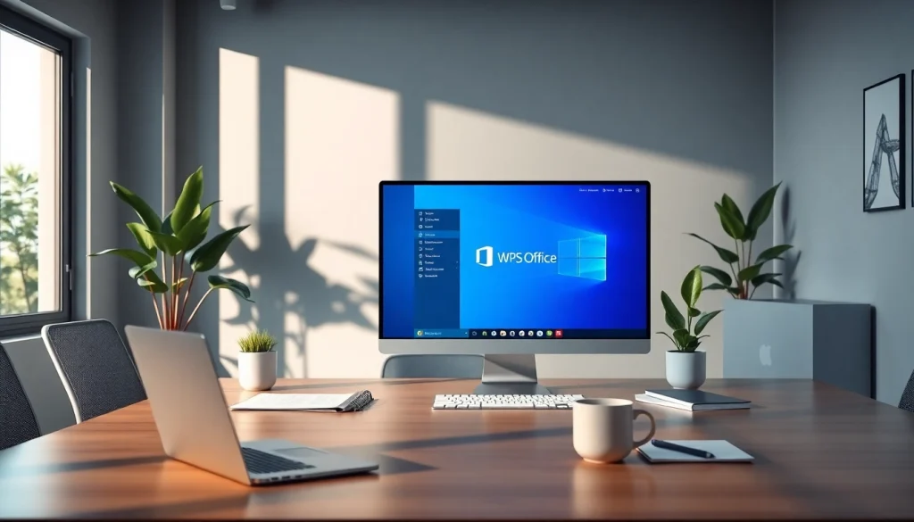 在时尚电脑屏幕上使用WPS下载的高效工作区。