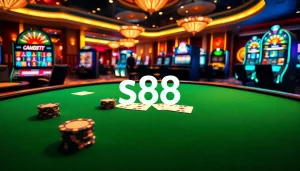 Experience the thrill of gambling with s88 on an elegant casino poker table.