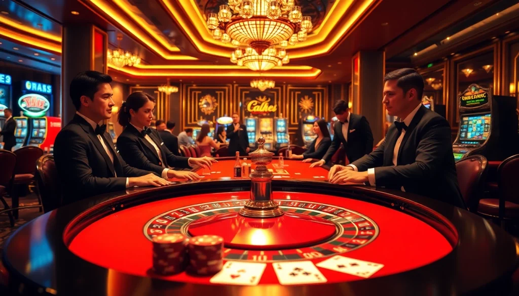 Experience the thrill of rebahin film while playing at a luxurious casino table with vibrant lighting.