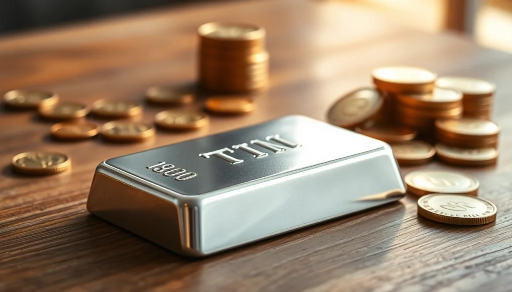 Was ist 1 KG Zinn wert? Künstlerisch dargestelltes Zinnstück auf einem Holzuntergrund.