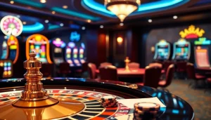 Engage with Tool xổ số siêu tốc in a luxurious casino setting, showcasing roulette and poker excitement.