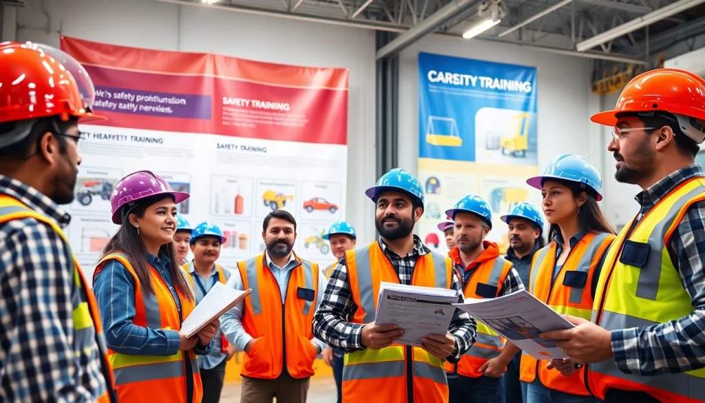 Engaged participants in construction safety training colorado with vibrant gear and training materials.