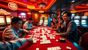 Players celebrating a win while playing Mahjong Ways 2 in a lively casino atmosphere.