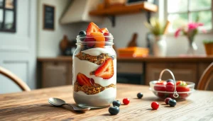 Enjoy a vibrant mason jar breakfast filled with yogurt, granola, and fresh fruit at https://masonjarbreakfast.com.