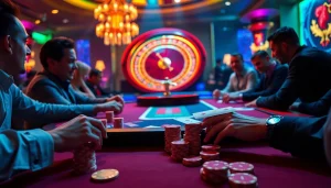 Experience the thrilling atmosphere of topclub poker, where players engage in high-stakes games surrounded by luxury.