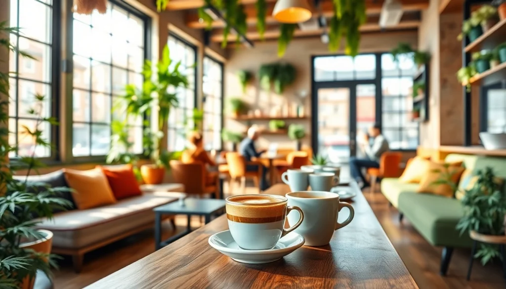 Cannabis Coffee Shop Madrid avec une atmosphère accueillante et des clients appréciant leur café.