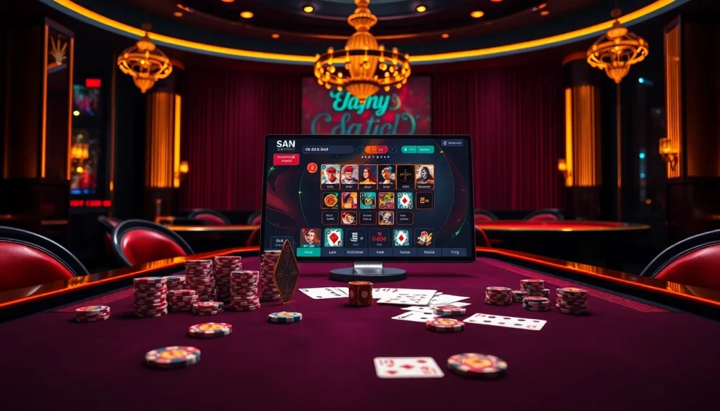 Play רמי אונליין in a luxurious casino setting with poker chips and cards.