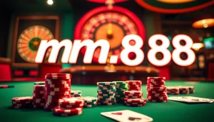 Exciting casino scene at mm 88 featuring poker chips, cards, and a roulette wheel.