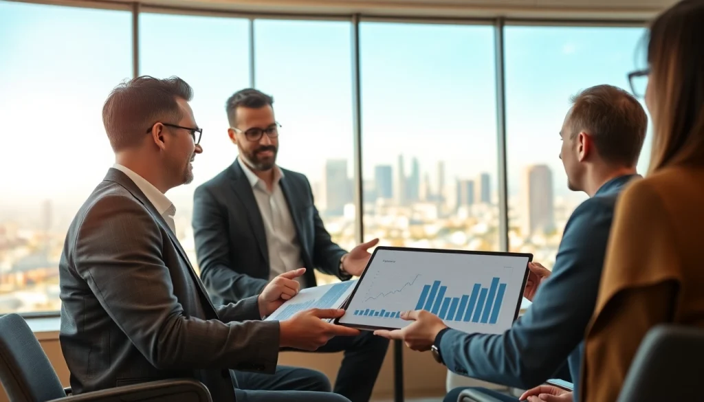 Engaging business coach los Angeles consulting with clients in a modern office environment.