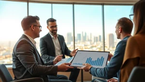 Engaging business coach los Angeles consulting with clients in a modern office environment.