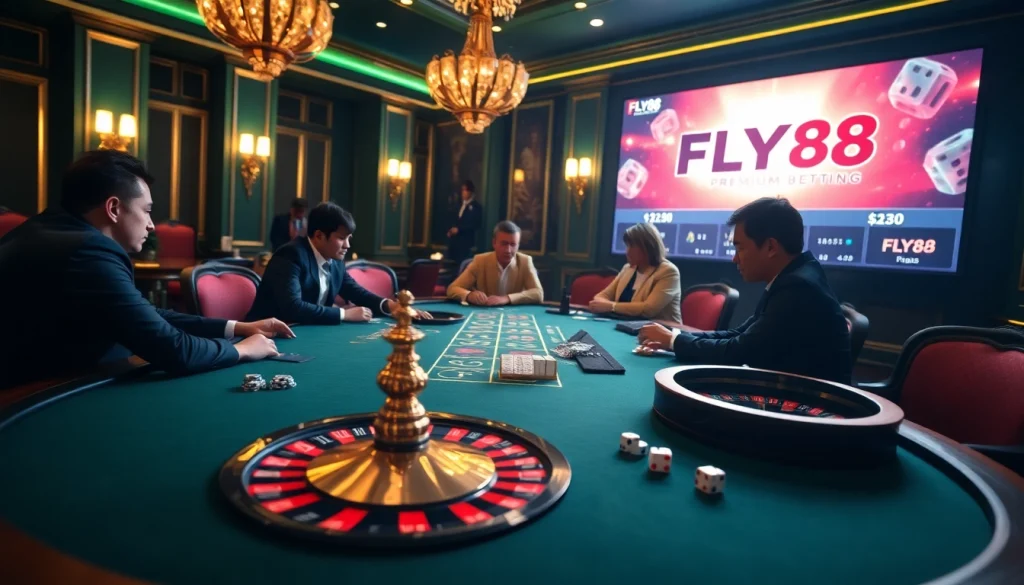 Experience thrilling gameplay with FLY88 Đăng kí at a luxurious casino poker table.