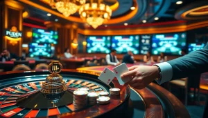 This engaging casino scene symbolizes the hidden wiki onion site with vibrant roulette wheels and poker chips.