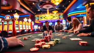 Engage with reddit casino gaming at a vibrant table filled with chips and cards.