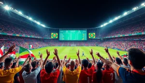 Cheering fans celebrating a soccer match with high-energy excitement and vibrant stats for ผลบอลสด888.