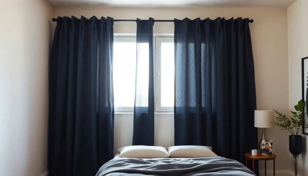 Verduisterende gordijnen creëren een gezellige sfeer in een moderne slaapkamer.