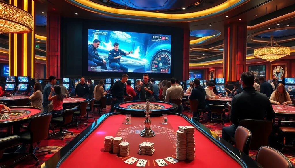 Watch Trực tiếp esports action live at a luxurious casino with engaging gamers and thrilling visuals.