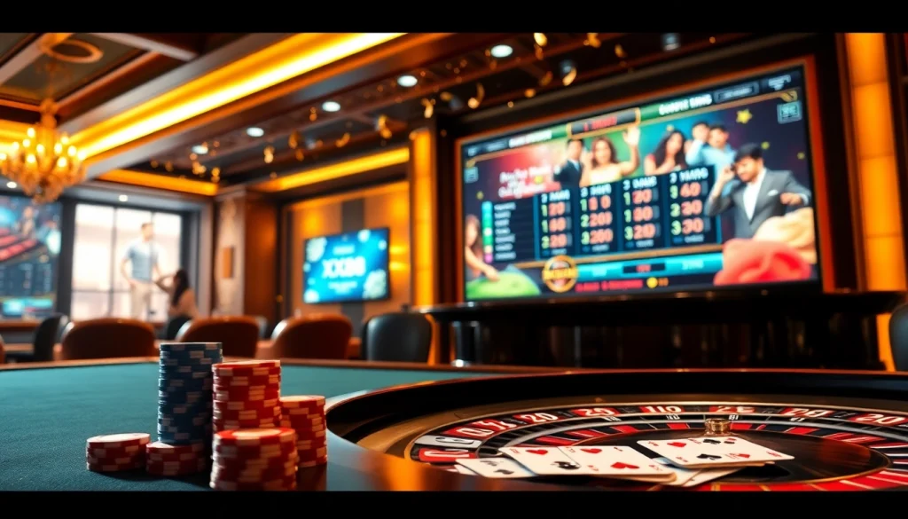 Experience an exciting moment at XX88's casino with vibrant poker chips and roulette wheel.
