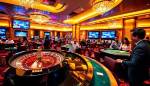 SODO CASINO gamblers celebrating wins at a vibrant gaming table with roulette wheel and colorful chips.