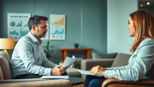 Menawarkan strategi investasi deposit 1k kepada klien di kantor modern.