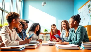 Engaging classroom scene showcasing innovative education practices with diverse students and technology.