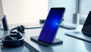 The sleek Samsung Galaxy S8 displayed on a modern desk, emphasizing its vibrant infinity display and innovative design.