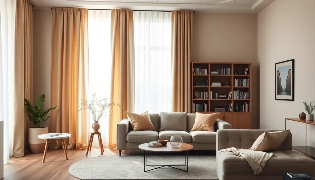 Verduisterende gordijnen in een stijlvolle woonkamer die een warme sfeer creëert.