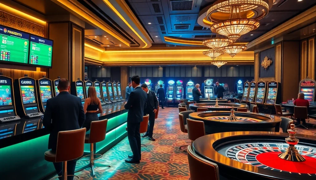 KQBD hôm nay displayed prominently in a luxurious casino betting area filled with anxious gamblers.