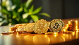 Münzankauf schwerer Goldmünzen auf einem eleganten Holztisch abgebildet.