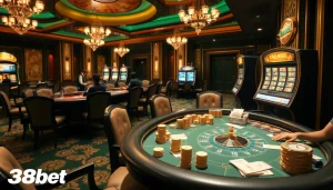 Experience the thrill of winning at 388bet with vibrant casino tables and exciting gaming elements.