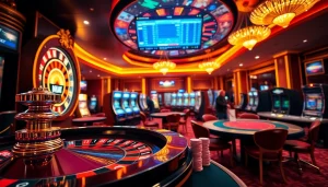 Experience thrilling gaming action at https://s8glx.com with vibrant slot machines and poker tables.
